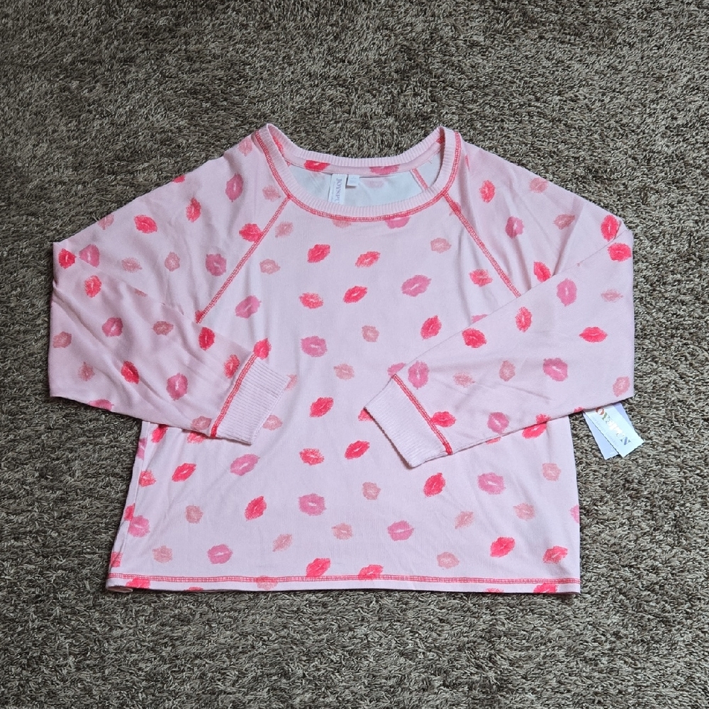 Joyspun Large 12 - 14 Pink Sky Lips Hacci Shirt Sweater Top Cozy Lounge